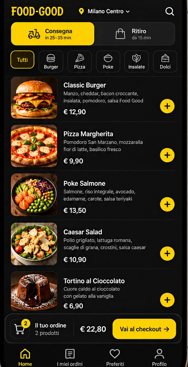 Menu Food Good su smartphone: schermata dimostrativa